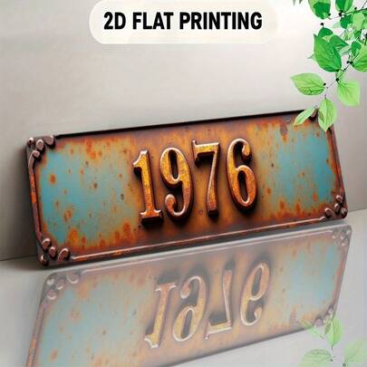1pc 2D Flat Metal Sign, Vintage Retro European Style Distressed Design, 1976 Model, Decorative Reddish Brown Tone, Suitable For Bar, Restaurant, Living Room, Bedroom, Garage, Classroom, Music Room, Study, Outdoor Space, Reception Area, Office And Other Spaces. Also Can Be Gifted As A Unique Art Piece, 2D Flat Shape Perfectly Fits Indoor Decor Needs