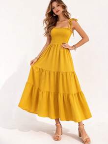 Floral Maxi Dress – Elegance And Comfort - Mostaza Amarilla - Ver 2