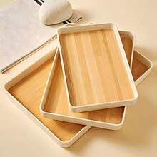 Rectangular Tray Set, Faux Wood Grain Tray, Creative Household Tea Cup Plate, Nordic Style Plastic Fruit Plate, Tea Tray - C-Wood Color - View 8