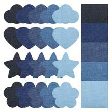 5片牛仔布贴片 - 包含心形、星形和云朵图案，共5种颜色 - 强力粘合剂，适用于牛仔裤修补和服装装饰 - 耐用布贴，创意纺织品装饰，趣味造型贴纸，易于熨烫 - 多色 - 查看 3