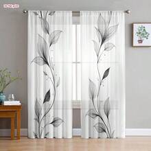 Bộ 2 rèm cửa trang trí nghệ thuật hiện đại họa tiết hoa mùa xuân, rèm cản sáng một phần và rèm xuyên sáng một phần cho phòng khách, phòng ngủ, trang trí nhà cửa. - Nhiều màu - Xem 11