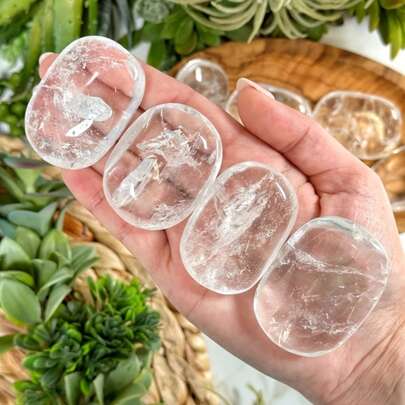1pc Rare Lemuria Quartz Palm Stone - Transparent Oval Shape With Natural Crystal Texture, Suitable For Home And Office Decor, Unique Birthday And Holiday Gift