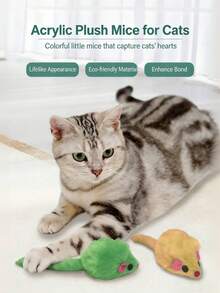 Soft Interactive Plush Mouse Cat Toy - Cute Acrylic Pet Toy For Kitten & Cat Entertainment - Multicolor - View 3