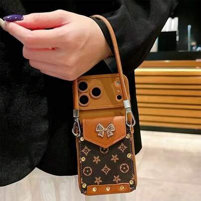 1pc Fashion Creative Retro Bow Tie Card Holder & Case, Silicone Waterproof Shockproof Material, Style Suitable For IPhone 17 Series, 11/12/12pro, 13/14/15, 13pro/14pro/15pro, 12pro Max/13pro Max/14pro Max/15pro Max, 16, 16pro, 16pro Max, 17, 17pro, 17pro Max, Ideal Gift For Valentine's Day, Ramadan, Wrist Strap As Shown