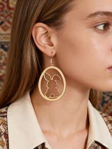 1 par de pendientes de conejo europeos y americanos a la moda, pendientes de conejo redondos exagerados y huecos, adecuados para el uso diario de las mujeres y celebraciones festivas, regalo de Pascua - Amarillo Oro - Ver 3