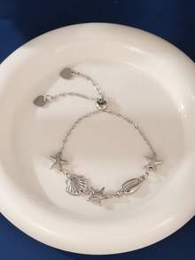 1pc Bohemian Ocean Shell, Starfish Decor Adjustable Bracelet, Women Beach Holiday Party Accessory - Silver - View 1