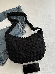Fashionable Ruffle Cloud Shaped Crossbody Bag - Black - View 7
