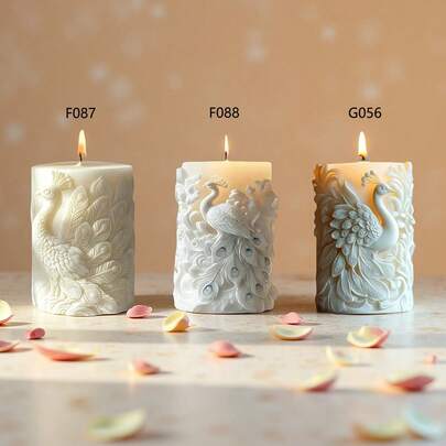 Peacock Relief Cylinder Silicone Mold For Candles And Resin Crafts - Elegant Feather Design, High Quality Reusable Mold, Easy Demold, DIY Home Decor, Scented Candle Making, Decorative Craft Supplies | Decorative Mold | Reusable Candle Making Tool