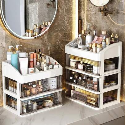 1pc Makeup Organizer Box, Dust-Proof Vanity Drawer Storage Box For Skincare Products, Cosmetic Holder Rack For Home, Dorm, Bathroom
