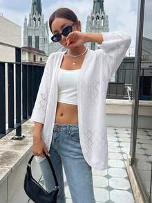 Cárdigan de punto de crochet de verano, calado, sin mangas, para playa, para mujer, color liso, transparente, para vacaciones en resorts - Blanco - Ver 5
