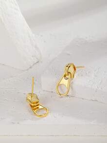 1对简约拉链设计黄铜耳环，适合女性和女孩日常休闲佩戴 - 彩色 - 查看 5