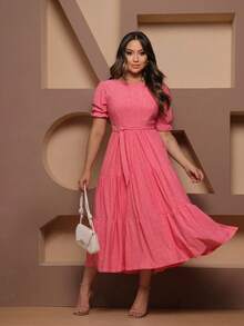 Women's Midi Dress, Three Marias Style, Lace Knit, Wedding, Evening, Formal And Nighttime, Elegant And Casual - 淺粉紅色 - 查看 1