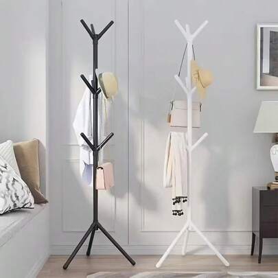 White Multifunctional Fashion Clothes Hanger Creative Floor-Standing Clothes Hanger With 9 Hooks, One Branch Design Metal Clothes Hanger - Portable Independent Clothes Hanger With Hat, Bag, Scarf, Towel Rack - Home Necessities, Clothes Hanger, Hat Rack