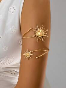 1件装时尚夸张不对称太阳形臂套，适合女性街头、派对、度假和日常穿着，手臂和袖子配饰 - 金色 - 查看 2