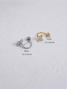 1件18K镀金不锈钢迷你圆形立方氧化锆花朵鼻环，轻盈低敏银色鼻钉耳环，CZ鼻唇软骨耳环，女士款 - Style A-1Pc-8mm - 查看 3
