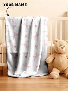 1pc Customizable Text Family Blanket, Bow Pattern, Memorial Blanket. Suitable As A Girl, Boy, Adult, Valentine's Day, Lightweight, Baby Blanket, Personalized Throw Blanket, Personalized Photo Blanket, Personalized Infant Blanket - Multicolor - View 9