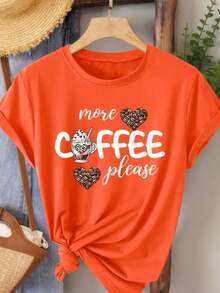 Camisa Feminina 100%algodão casual unissex estampa COFFEE gola redonda tendencia modelo verão confortável ideal para o dia a dia!!! - Laranja - Visão 1