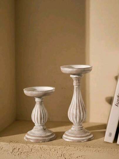 1pc Vintage Distressed Wooden Candle Holder, Antique Roman Column Style Candle Stand, Suitable For Home Decor, Room Decor, Tabletop Decor, Wedding Decor, Holiday Decor