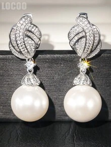 1 Paar wunderschöne Ohrringe mit kubischem Zirkonia und Kunstperle für Frauen, ideal für Hochzeit, Verlobung, Jahrestag, Party, Schmuck, Valentinstag Geschenk - 1# - Übersicht 4