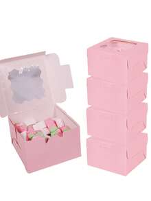 10/5个/1个粉色饼干罐，带透明窗口，4x4x2.5英寸迷你烘焙模具，非常适合盛放甜点、巧克力草莓甜甜圈和派对小礼物。适用于情人节、婚礼和生日等场合。 - 粉色 - 查看 13