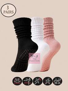 1/3/6 Pairs Unisex Winter Yoga Socks, Fashion Wide Cuff Design Full Sole Silicone Anti-Slip Shock Absorption, Suitable For Dance, Pilates, Yoga, Indoor Fitness, Back To School Gift Anti-Slip Socks - Multicolor - View 25