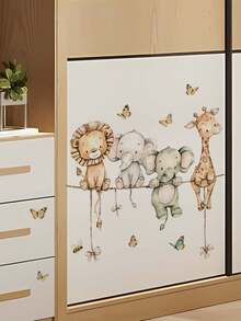1pc Cute Small Cartoon Animal Bow Decor Wall Sticker, Giraffe, Elephant, Lion, Removable Wall Decal For Bedroom, Living Room - 1PC - View 4