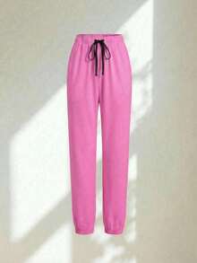Conjunto uniforme médico quirúrgico set 2 piezas dama mujer manga corta cuello v pantalón jogger resorte cordón cómodo - Rosa - Ver 6