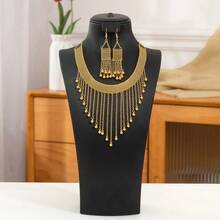 Middle Eastern Popular Bridal Necklace And Earring Set, Double-Layer Pendant, Hollow Pattern Engraved Gold-Plated Metal Jewelry Combination, Traditional Algerian Jewelry - TL001 - View 2