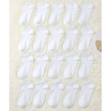 20 Pares de Calcetines Cortos Blancos / Negros Unitalla para Dama / Caballero , Cómodos, de Color Sólido y Transpirables - Dama/20 Pares Blancos - Ver 2