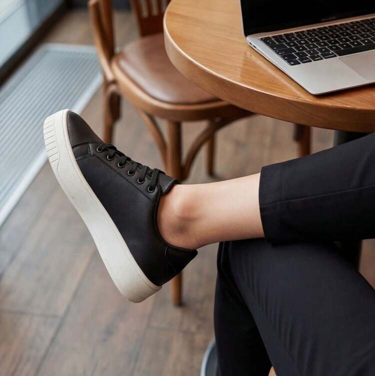 Women's Casual Minimalist Soft Sneakers For Outings And Urban Looks - Stylish Casual Lace-Up Party - 黑色 520 - 查看 9