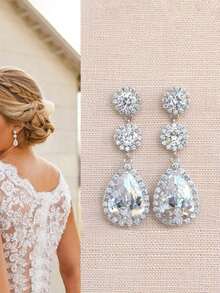 1 Pair Romantic Cubic Zirconia Drop Earrings For Women For Wedding Engagement Anniversary Party Jewelry Valentine's Day Gift - 1# - View 1