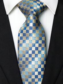1/2/3/4/5 Pcs Men's Blue Plaid Necktie, Pocket Square, Silver Tie Clip, Cufflinks And Lapel Pin Combination Set, For Workplace, Business, Meetings, Weddings - Baby Blue - View 3