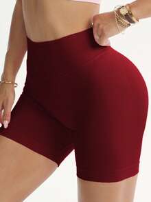 Women's High Waist Fitted Cycling Shorts - Hidden Lift And Tummy Control, | Essential Halloween Outfit, High Waist Skinny Cycling Shorts, Lift And Shaping, Perfect For Halloween Party - Red - View 3