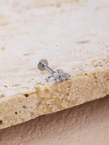 1pc Fashionable Minimalist Diamond Stainless Steel Leaf Earrings, Suitable For Women's Daily Wear - Leaves - View 9