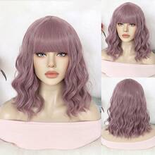 短款波波头假发 女士蓬松波浪卷发 齐肩长度 合成彩色角色扮演服装假发（粉紫色、粉色、黑色+卡其色双包装） - 彩色 - 查看 5
