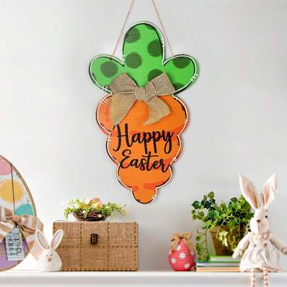 2D Wooden Rabbit & Carrot Wall Hanging, Easter Egg Ornament, Home Party Decor
