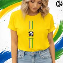 Women's T-Shirt Brazil World Cup 100% Cotton Shields New Release - 黃色 - 查看 2