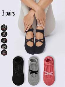 1/3/5双装女士普拉提袜，防滑硅胶材质，适用于瑜伽、室内运动、跑步、健身、跳绳、舞蹈等，是送给妈妈、女友、姐妹、老师的理想礼物，四季皆宜的耐用材质。 - 黑色 - 查看 18