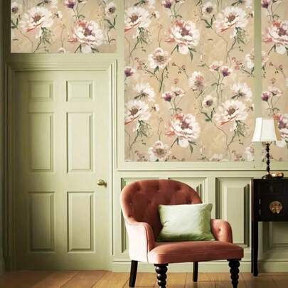 1 Roll Yellow Floral Pattern Self-Adhesive Contact Paper, Peony Flower Peel And Stick Removable Wallpaper, Waterproof For Living Room, Kitchen, Bedroom, Dorm, Furniture Renewal, Autumn Aesthetic Wall Decor, 45CM*100CM/300CM/500CM