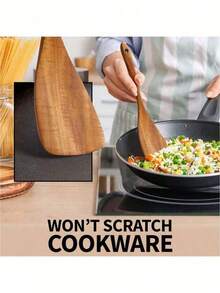 5pcs Wooden Cooking Utensil Set, Including Wok Spatula, Natural Wooden Kitchen Tools, Ladle, Soup Spoon, Wooden Turner, Cutlery Set, Wooden Spatula And Spoon - Multicolor - View 8