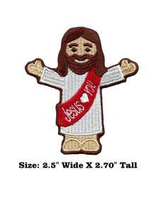 1pc Jesus Loves You Patch Chibi Religious Christian Embroidered Iron On - Multicolor - View 7