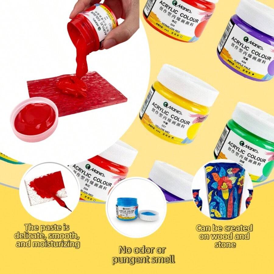 Sơn acrylic chống thấm nước 100ml, Bộ sơn acrylic 100ml/3.38 fl oz - Kết cấu dạng gel, đóng chai, không chất phụ gia, chống thấm nước, chống tia UV, chống phai màu, thích hợp cho vẽ tranh tường, mỹ phẩm và sáng tạo nghệ thuật của học sinh. - Mảnh duy nhất - Xem 1