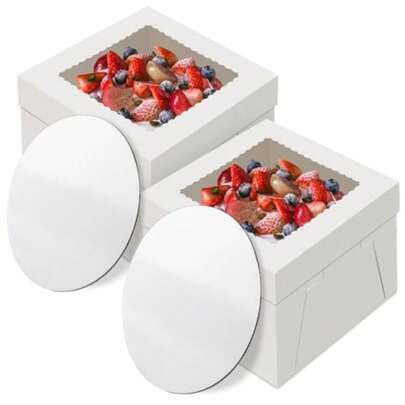 2 Pack 12 Inch Tall Cake Boxes With Cake Boards | Disposable Cake Containers For Transport | White Bakery Boxes For Cupcakes, Cookies, Desserts & Pastries | 12*12*8 Inches Each