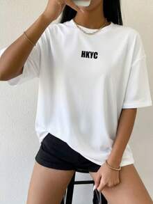 SET OF 3 WOMEN'S T-SHIRTS IMMEDIATE SHIPPING HYKC FOR WORKOUTS, GYM AND EVERYDAY CASUAL CHIC LOOKS, EASY AND TIMELESS - BLACK, WHITE aND NAVY BLUE - View 4