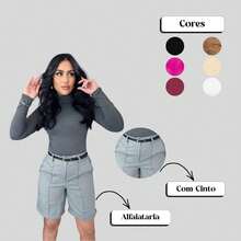 kit 2 short bermuda alfaiataria feminino ENVIO IMEDIATO ACOMPANHA CINTO - Preto Y Preto +1 Cinto - Visão 2