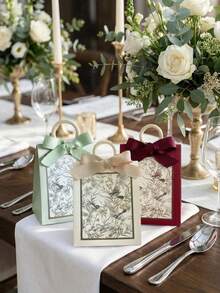 10pcs Elegant Vintage French-Style Paper Gift Boxes Featuring Birds And Flowers, With Ribbon Handles-Perfect For Weddings, Bridal Showers, Birthdays, Bridal Gifts, And Bridal Shower Decorations - Multicolor - View 2