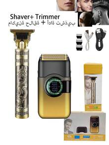 Kemei 时尚电动剃须刀 T389 和胡须修剪器 T9,男士日常电动理发器,男士生日礼物,男友礼物,光头剃须刀,零间隙雕刻 T 型刀片造型理发器 - 金色 - 查看 2