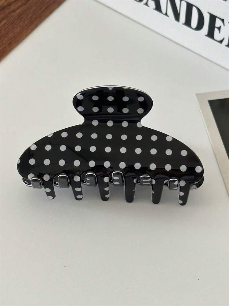 3pcs Women Elegant Polka Dot Acrylic Half-Circle Hair Clips, Suitable For Ponytail, Hairstyle Fixing, Black, White, Red, Suitable For Daily, Party Styling, Classic Hair Accessories - Multicolor - View 7