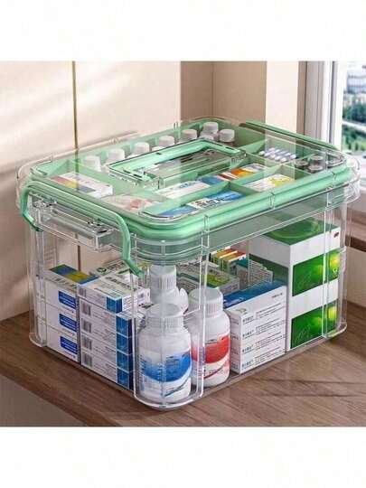 Hộp đựng thuốc nhiều lớp dung tích lớn, tay cầm chắc chắn với nắp an toàn, trong suốt giúp dễ dàng quan sát, sắp xếp thuốc hiệu quả, bền và tiết kiệm không gian, phù hợp cho gia đình, văn phòng và môi trường y tế, được làm từ chất liệu PP chống thấm nước và chống bụi, thiết kế nhiều lớp độc lập, nắp lật, có thể chứa thuốc cấp cứu và thuốc hàng ngày, bề mặt phẳng để đặt trên bàn, bề mặt nhẵn mịn, nhẹ và dễ mang theo, không cần nguồn điện, đa năng sử dụng tại nhà, khi đi du lịch và trong văn phòng.