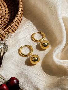 1对18K镀金不锈钢耳环，镂空几何球形吊坠，简约设计，适合日常佩戴 - 球形耳環 - 查看 9